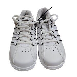 K-Swiss White & Black Mens Sneakers Size 10.5 Athletic Shoes Leather Mesh Low-To